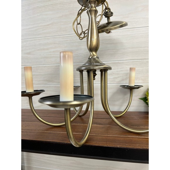 Vintage Contemporary Minimalist Brass Finish 5-arm Chandelier - Picture 3 of 8